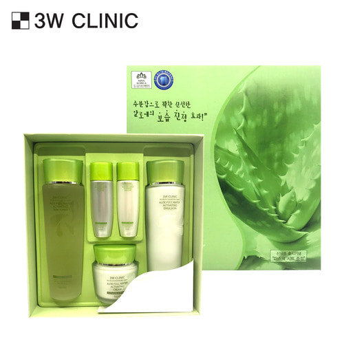 3W CLINIC Aloe Full Water Activating Skin Care 3 Set (Toner+Emulsion+Cream) Available on Seoulbazaar, your online store for trendy korean products.