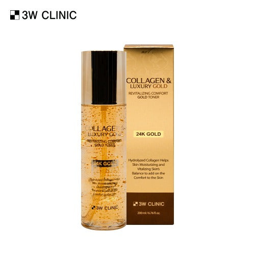 3W CLINIC Collagen & Luxury Gold Revitalizing Comfort Gold Toner 200ml Available on Seoulbazaar, your online store for trendy korean products.