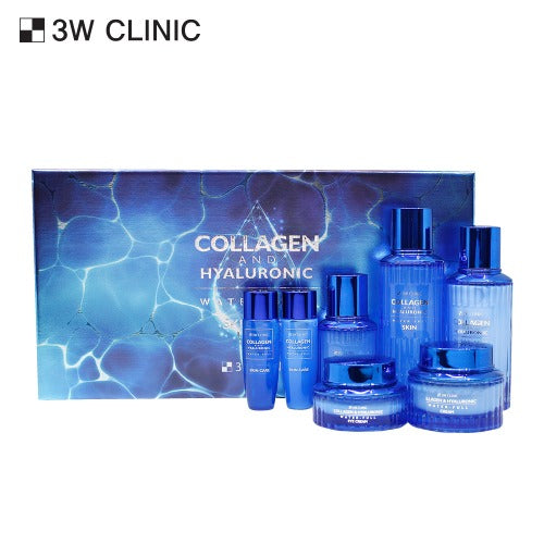 3W CLINIC Collagen And Hyaluronic Water-Full Skincare set (Skin+Essence+Eye Cream+Lotion+Cream) Available on Seoulbazaar, your online store for trendy korean products.
