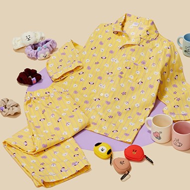 LINE FRIENDS BT21 New Basic Yellow Stripe Pyjama Set Available on Seoulbazaar, your online store for trendy korean products.