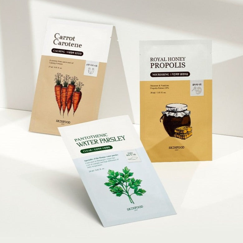 SKINFOOD Calming, Nourishing, Clear Mask Available on Seoulbazaar, your online store for trendy korean products.