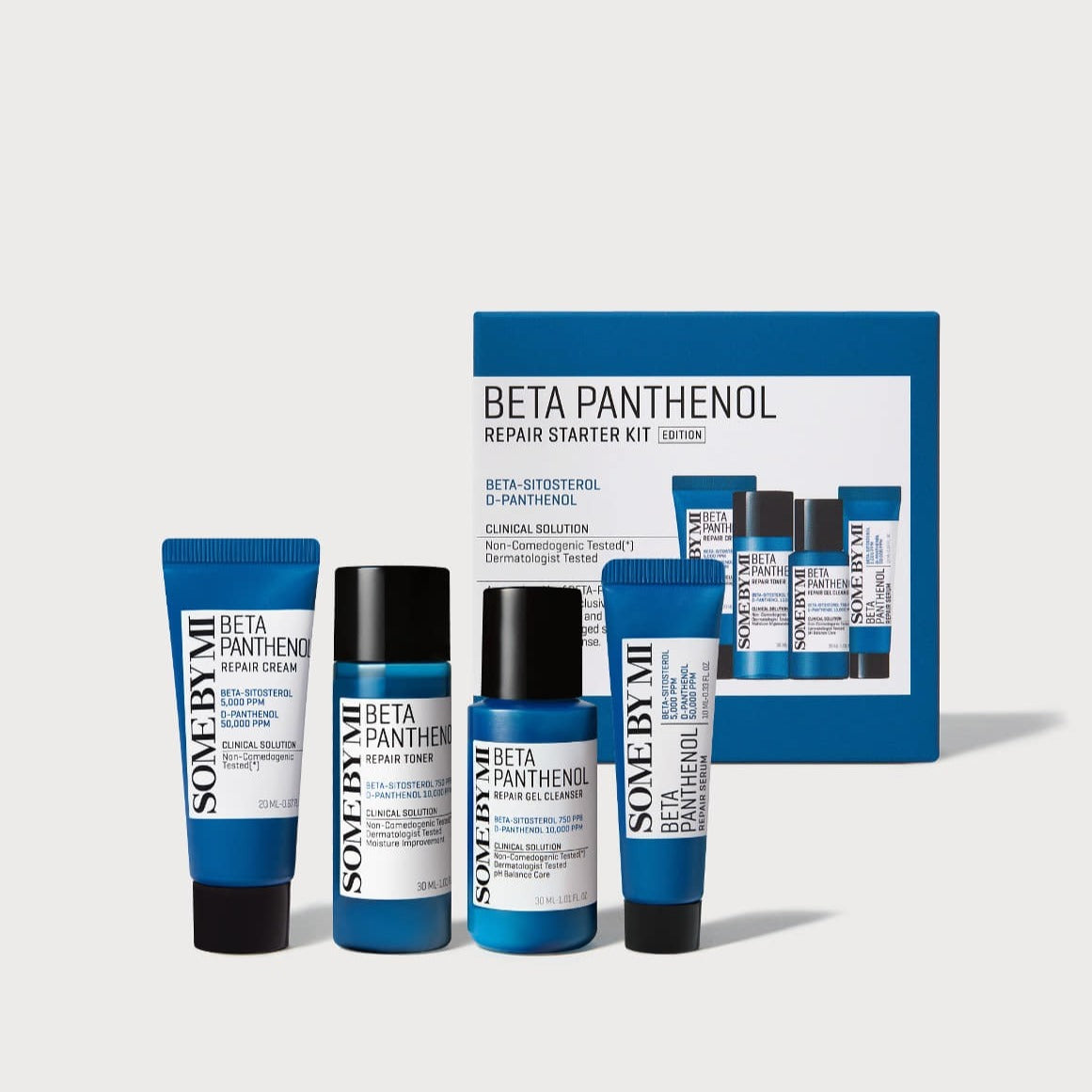 SOME BY MI Beta Panthenol Repair Starter Kit (Cleanser+Toner+Serum+Cream) Available on Seoulbazaar, your online store for trendy korean products.