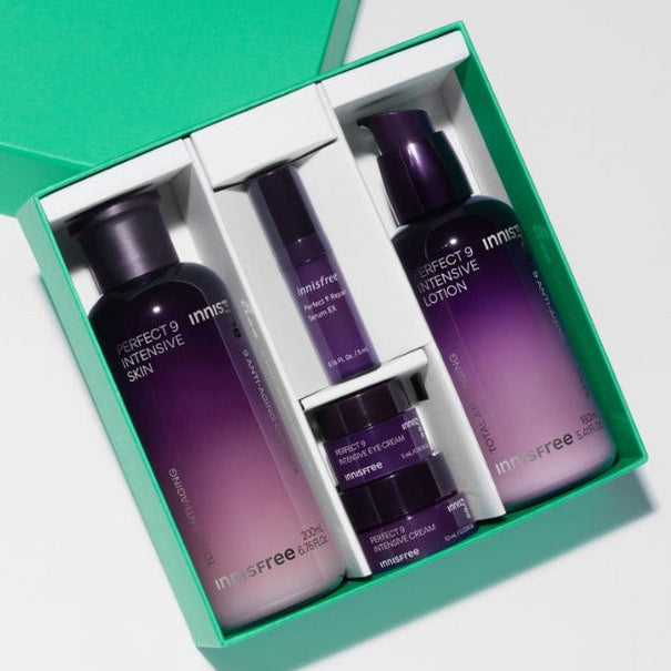 INNISFREE Perfect 9 Intensive Skincare Set (Lotion & Skin) Available on Seoulbazaar, your online store for trendy korean products.