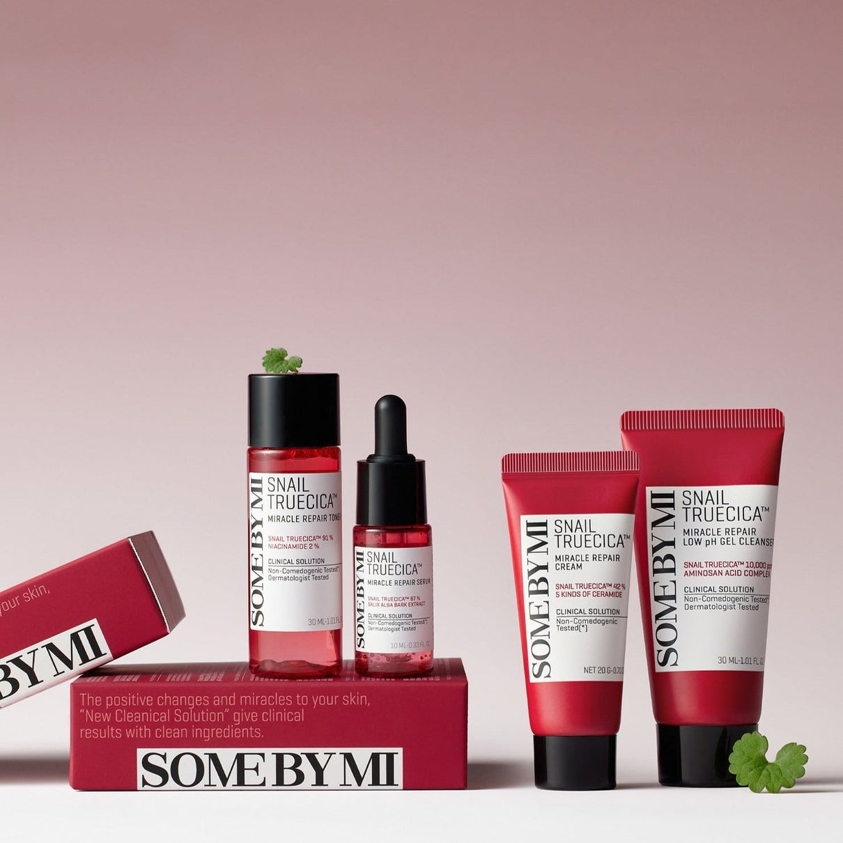 SOME BY MI Snail True Cica Miracle Repair Starter Kit (Cleanser+Toner+Serum+Cream) Available on Seoulbazaar, your online store for trendy korean products.